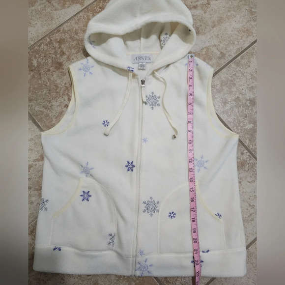 Casual Corner Annex Vest L Off-White Snowflake Zip Hoodie Fleece Winter Cozy - Picture 7 of 7